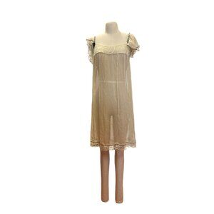 Johnny Was For Love And Liberty Silk Lace Nightgown With Ruffled Sleeves Silver